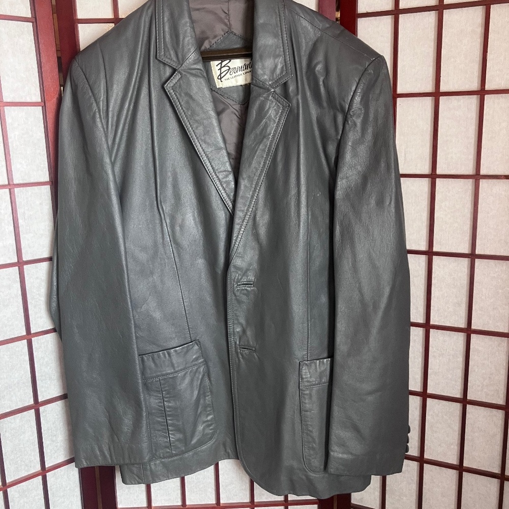 Vintage "Berman's" Men's Dark Gray Leather Jacket